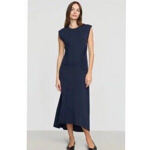 Modern Citizen Sz M Navy Blue Sleeveless Midi Dress High Neck Flattering Capsule